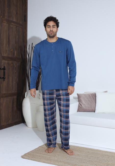 Pijama Barbati ,Maneca si Pantaloni Lungi,Culoare Albastru cu Rosu,Engros